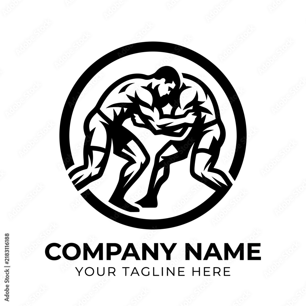 Fototapeta premium Wrestling Logo Design - Two Athletes Grappling in Circle