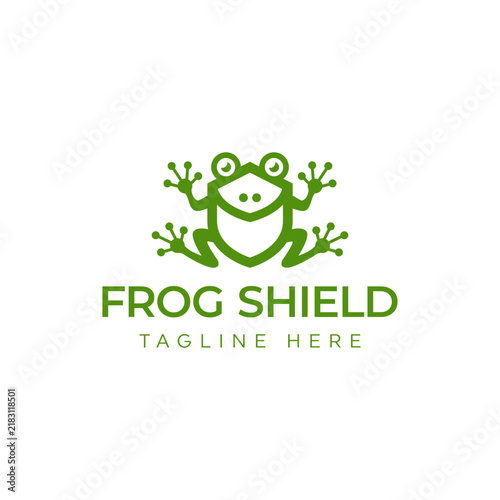 Green frog with shield logo design