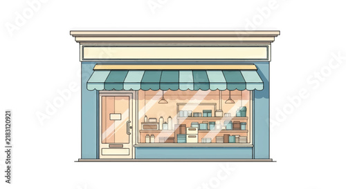 Storefront with Awning and Display Window.