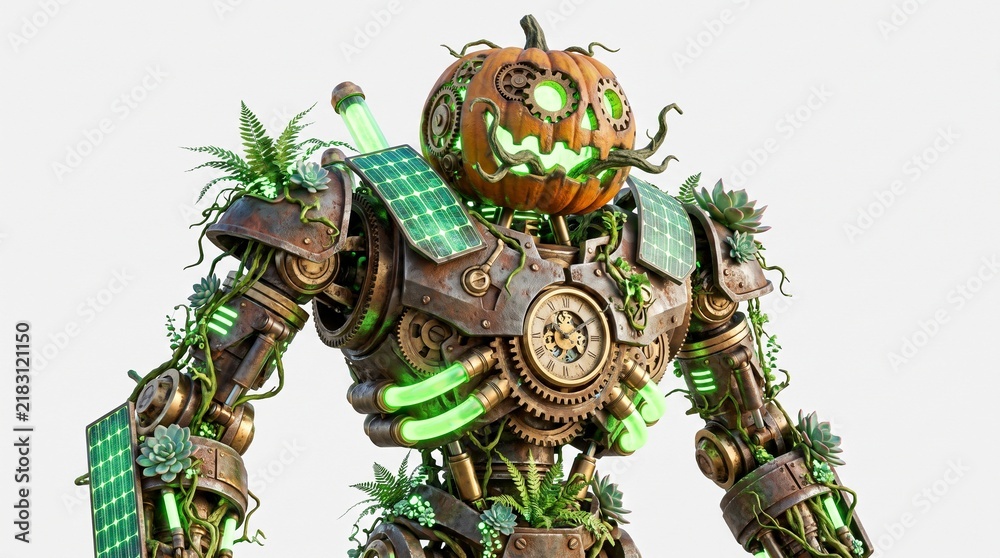 Obraz premium Biomechanical Pumpkin Golem 3D Render