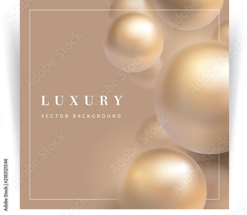 Abstract golden pearl spheres on a smooth beige background. This elegant design is perfect for luxury jewelry branding or high-end cosmetic marketing materials.