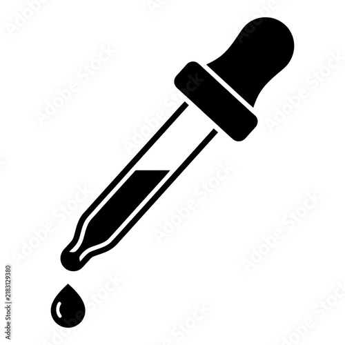 Dropper pipette icon with liquid drop black symbol