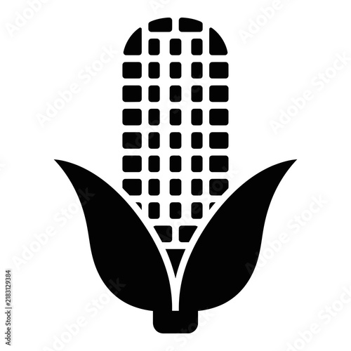 Corn Cob Icon Simple Black Shape Isolated on White
