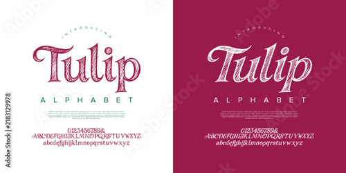 Foto Tulip beautiful decorative script font with textured floral style for romantic a