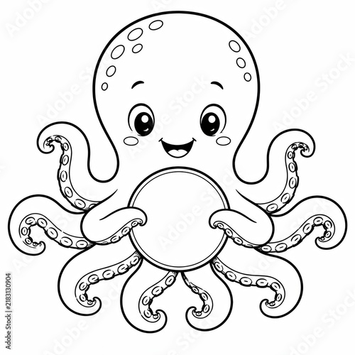 Cute cartoon octopus drawing for kids coloring page