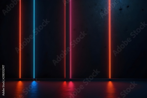 Abstract Neon Gradient Background With Glowing Red Orange And Blue Futuristic Lights
