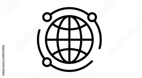 Global network connection icon with orbiting nodes for digital communication and technology