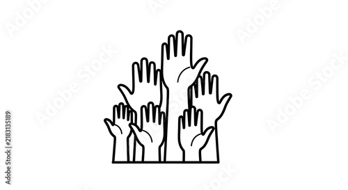 Group of raised hands icon, representing voting, participation, and community engagement.