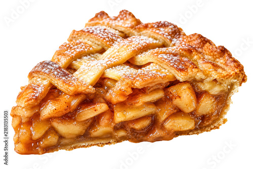 Homemade apple lattice pie slice, isolated on a transparent background, delicious dessert