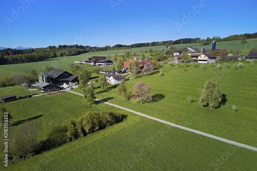 Farms in the hamlet of Holderstock, Sins, Freiamt, Canton of Aargau, Switzerland