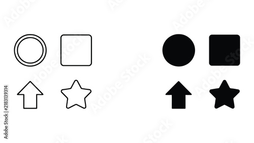 Basic geometric shape icons for user interface design and graphic layouts