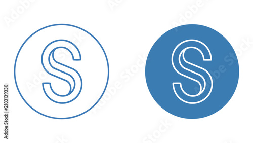 Letter S emblem inside circular frame in outline and solid blue vector style