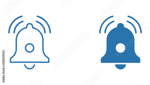 Notification alert bell icons in outline and solid blue vector set design