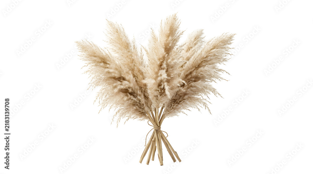 Fototapeta premium Dried pampas grass bouquet stems tied with twine on transparent background