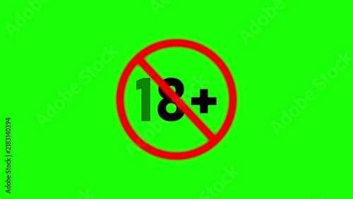 Foto Age restriction 18 plus symbol with red prohibition sign on green screen forbidd