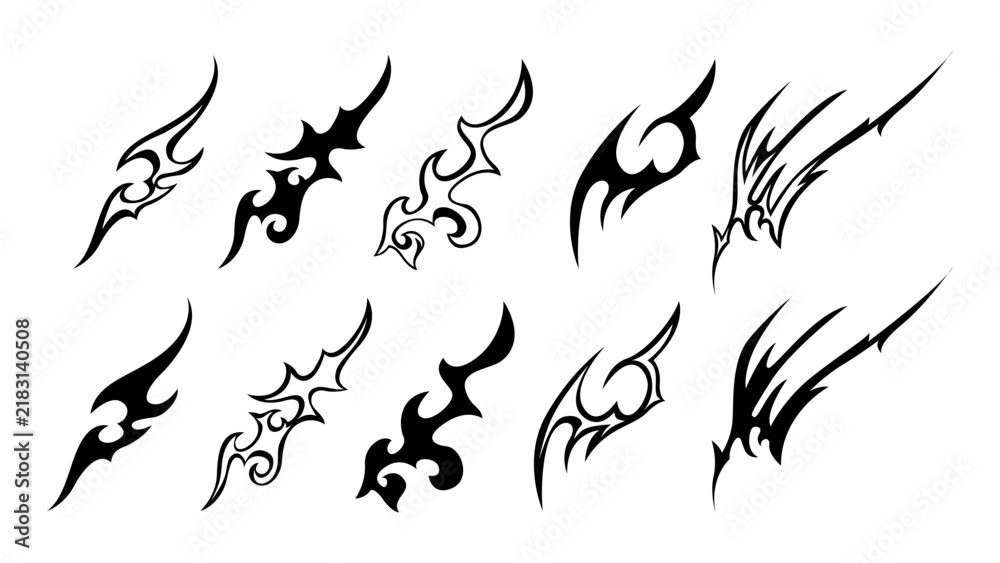 Fototapeta premium tribal Flame decal. neo tribal fire symbol design. fire flame y2k modern. Neo Tribal fire vinyl stickers for transportation. Burning element with curves for vehicle. Y2k gothic flame stickers.