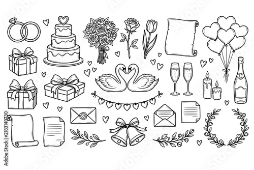 Romantic Wedding and Valentine’s Day Hand Drawn Doodle Clipart Collection
