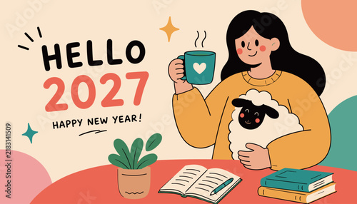 Hello 2027 Happy New Year Illustration