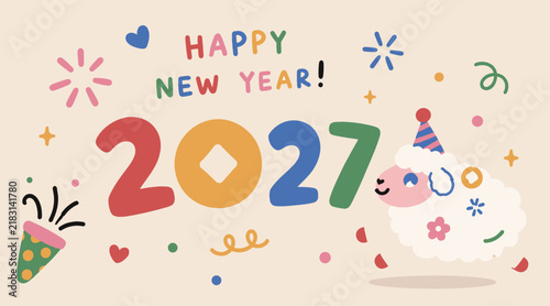 Happy New Year 2027 Cute Sheep Greeting Card