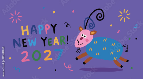 Happy New Year 2027 Goat Illustration