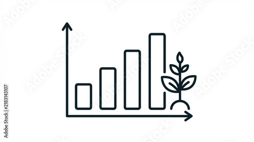 Bar chart graph icon with a growing plant sprout