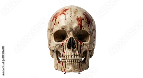 Foto Bloody human skull dripping blood isolated on transparent background