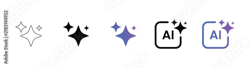 AI Sparkle Icon Set Artificial Intelligence Magic Spark Sparkles Star Sparkle Button Symbol Line Gradient Glyph Vector Illustration Graphic Element Isolated White Background