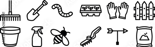 Foto Gardening and backyard farming thin line icons set featuring agriculture tools a
