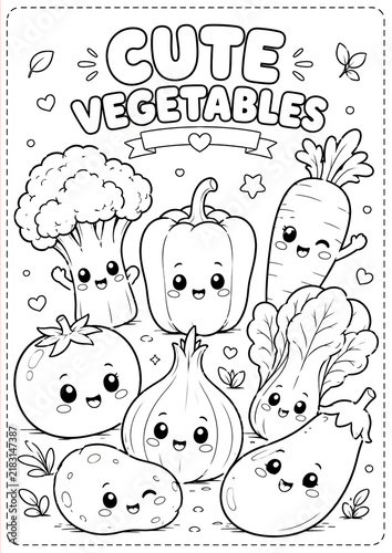 Cute Vegetables Coloring Page for Kids with Adorable Cartoon Vegetables