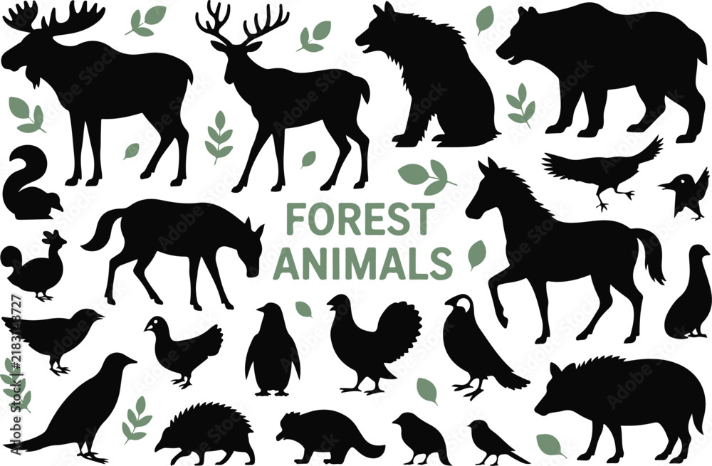 Obraz premium Forest wildlife conservation icons and awareness set