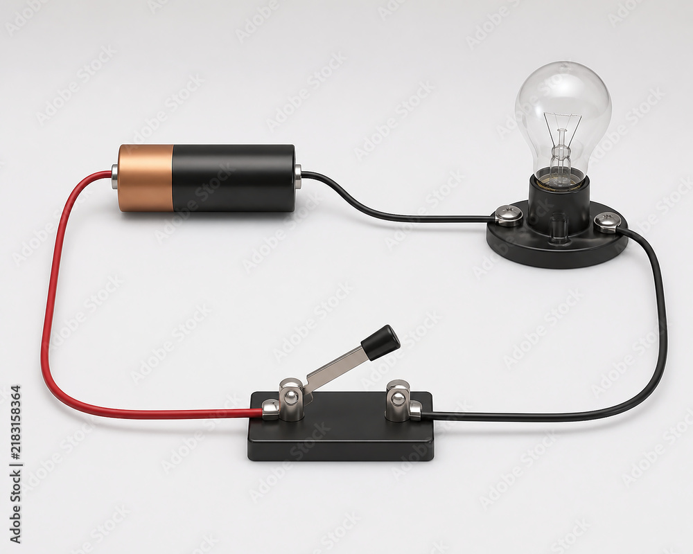 Obraz premium Open electric circuit with dark bulb illustration