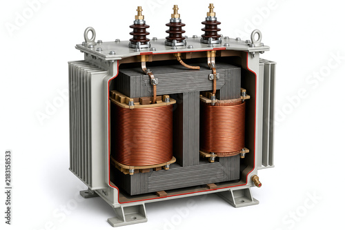 Plakat Electrical transformer cutaway with copper coils and core