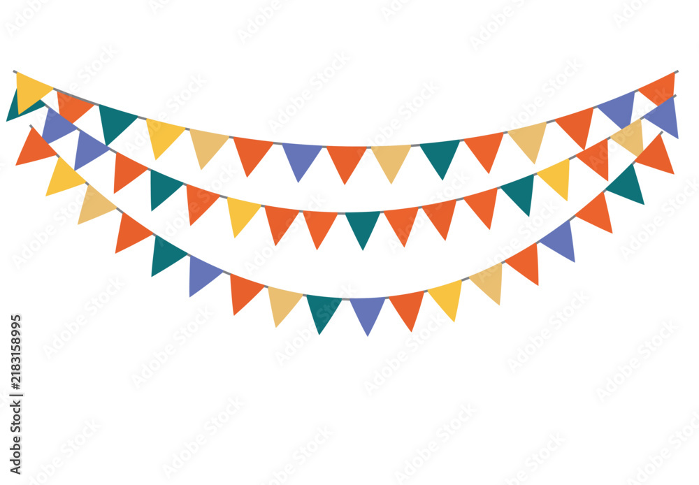 Obraz premium Colorful Bunting Banners Garland Vector - Party Triangle Flags Decoration Isolated on White Background