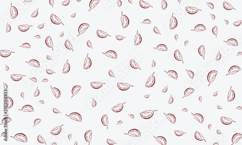 Seamless vector background featuring scattered durian fruit pieces in a hand-drawn style.
