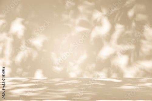 Wall interior autumn background, studio, and backdrops show products. with shadow leaf color beige background for text insertion and presentation of product	
