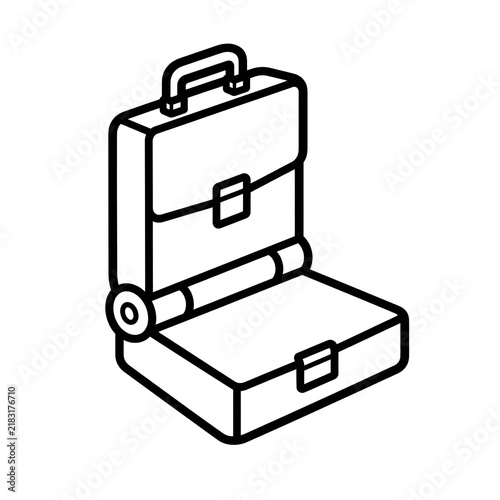 A sleek isometric outline icon of an open commercial briefcase, representing professional tools, business travel, and corporate identity for various digital applications