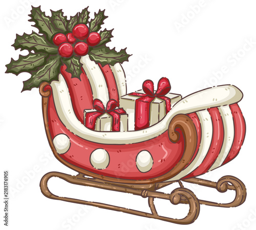 Santa's Wooden Sleigh Loaded with Wrapped Christmas Presents