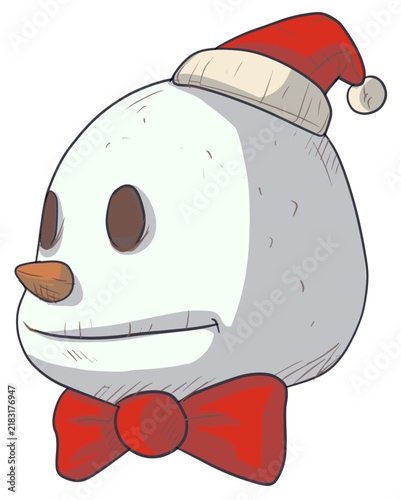 Whimsical Snowman Skull Character with Santa Hat and Red Bow