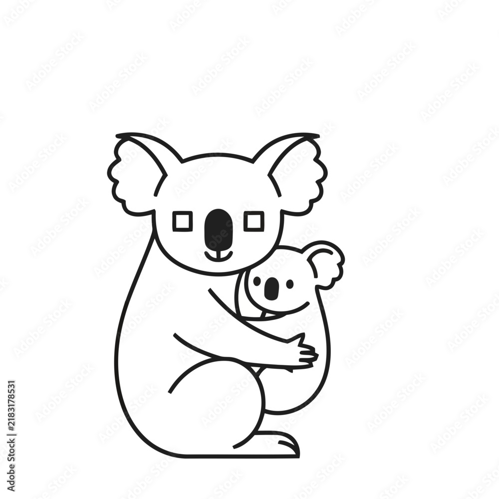 Obraz premium Koala mother and baby outline illustration