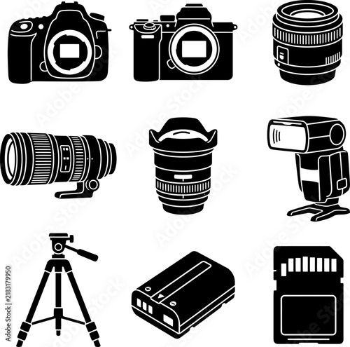 Fotografía Digital camera and photography equipment icon set