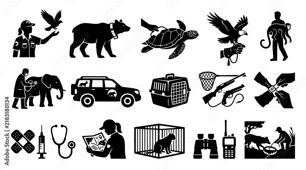 Obraz premium Wildlife Conservation and Animal Care Vector Icons