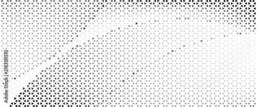 Abstract geometric triangle halftone pattern with black and grey gradient on white background
