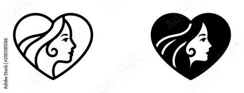 Heart Silhouette Woman Logo, Feminine Profile Icon, Love Symbol, Elegant Beauty Emblem, Minimalist Vector Art
