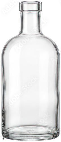 Cuadro en lienzo Empty clear glass spirit bottle with round base.