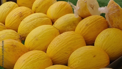 Bright yellow canary melons offering fresh fruit and healthy eating options