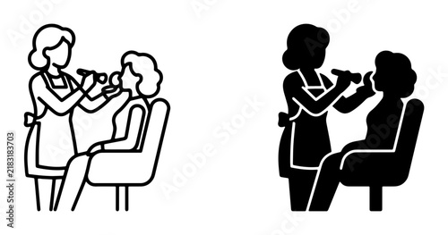 Makeup Artist Applying Cosmetics, Beauty Professional Applying Makeup, Vector Icons Set for Beauty Services and Salons