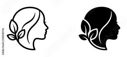 Elegant Woman Profile Icons, Organic Beauty and Wellness Symbols, Minimalist Silhouette Vector Art