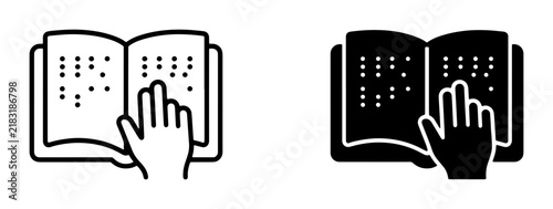 Braille Book Reading Icons, Tactile Text Accessibility Symbols, Blindness Information Graphics, Inclusive Education Concepts, Two Styles