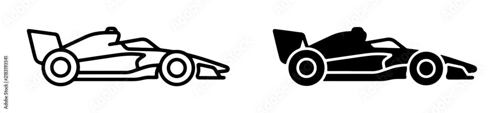 Obraz premium Formula 1 Race Car Icons, Speeding Vehicle Vector Graphics, Motorsport Silhouette & Outline Set for Sport Design