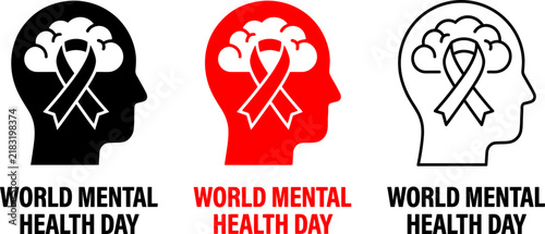 Photography World Mental Health Day vector icons featuring a human head, brain, and awarenes